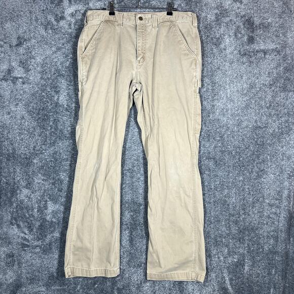 Carhartt Pants Mens 36x32 Khaki Relaxed Fit Utility Work Carpenter Twill B324 - Picture 1 of 8